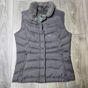 Eddie Bauer Womens XS Puffer Vest Goose Down‎ Brown Faux Fur Neck